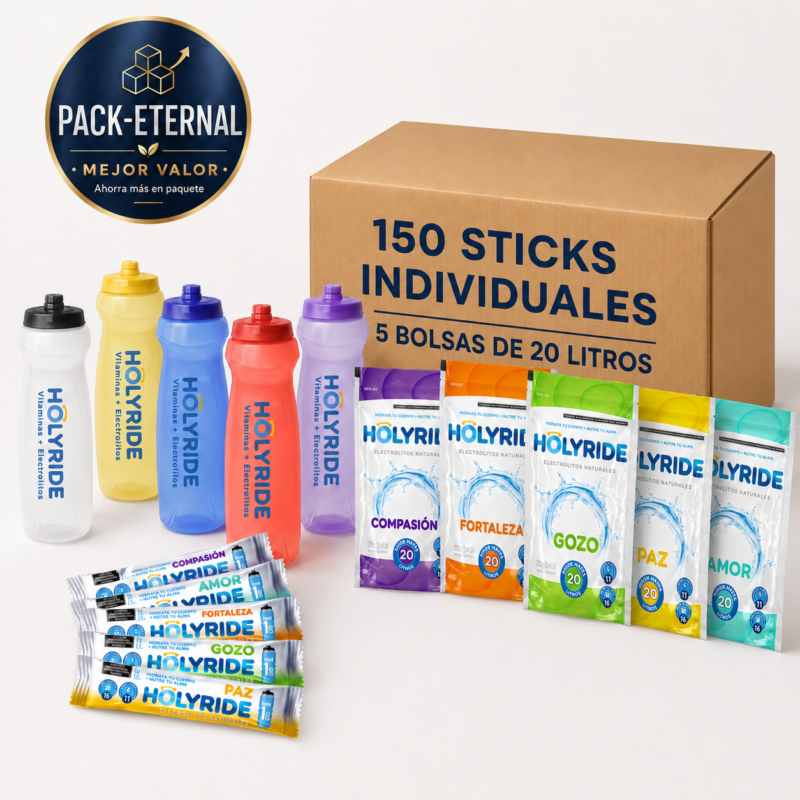 pack eternal 1 — 5 termos cilindro jogger + 5 bolsas de 20 l | holyride · los 5 sabores Únicos